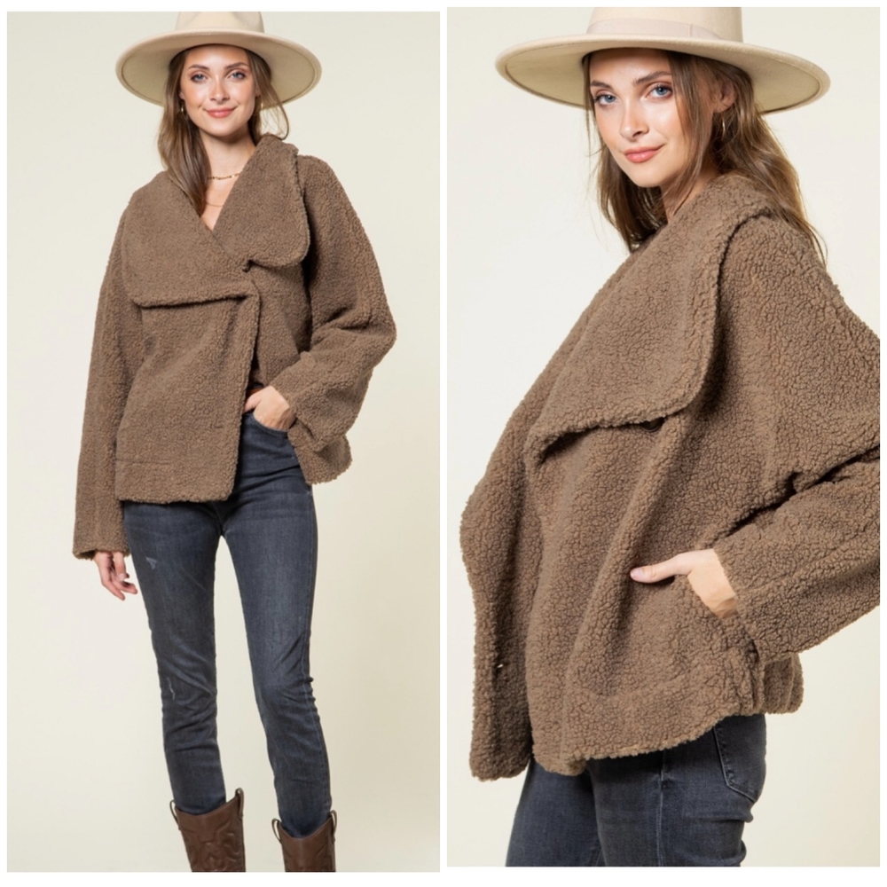 LAST 1❗️NEW IN By VERY J Cozy Chic Mocha Sherpa Oversized Teddy Coat Jacket - Picture 11 of 11